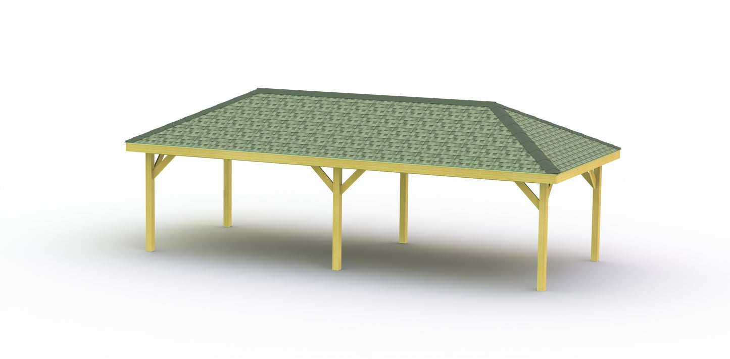 Hip Roof Pavilion Plans with Footing and Permit Drawings – 6:12 Roof Pitch Digital Download (Multiple Sizes Available)