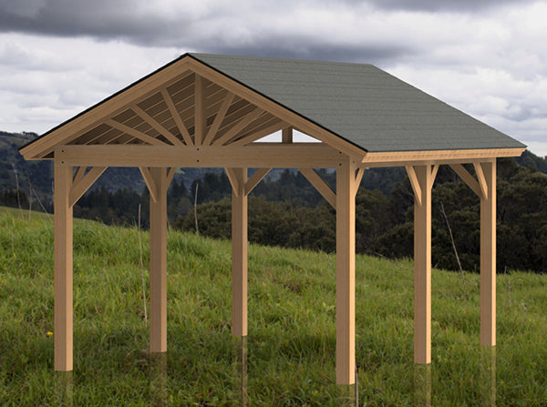 Gable Roof Pavilion Plans with Footing and Permit Drawings – 6:12 Roof Pitch Physical Plans (Multiple Sizes Available)