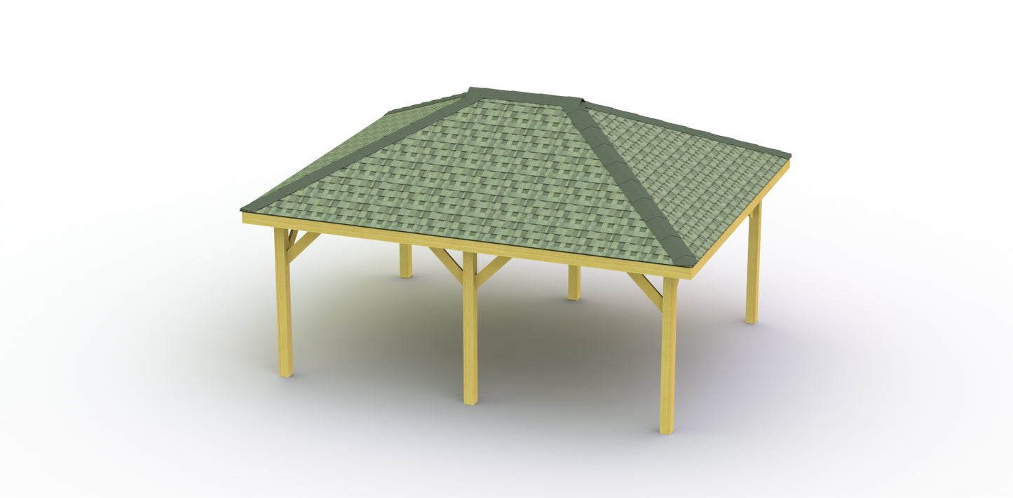 Hip Roof Pavilion Plans with Footing and Permit Drawings – 6:12 Roof Pitch Digital Download (Multiple Sizes Available)