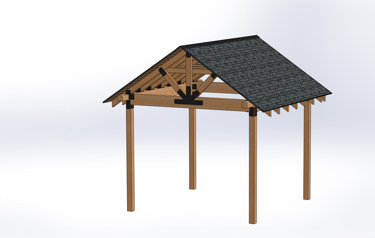 Gable Roof Timber Frame Pavilion Building Plans with Permit Drawings and Footing Details - 8:12 Roof Pitch - 16' x 13' Physical Plans