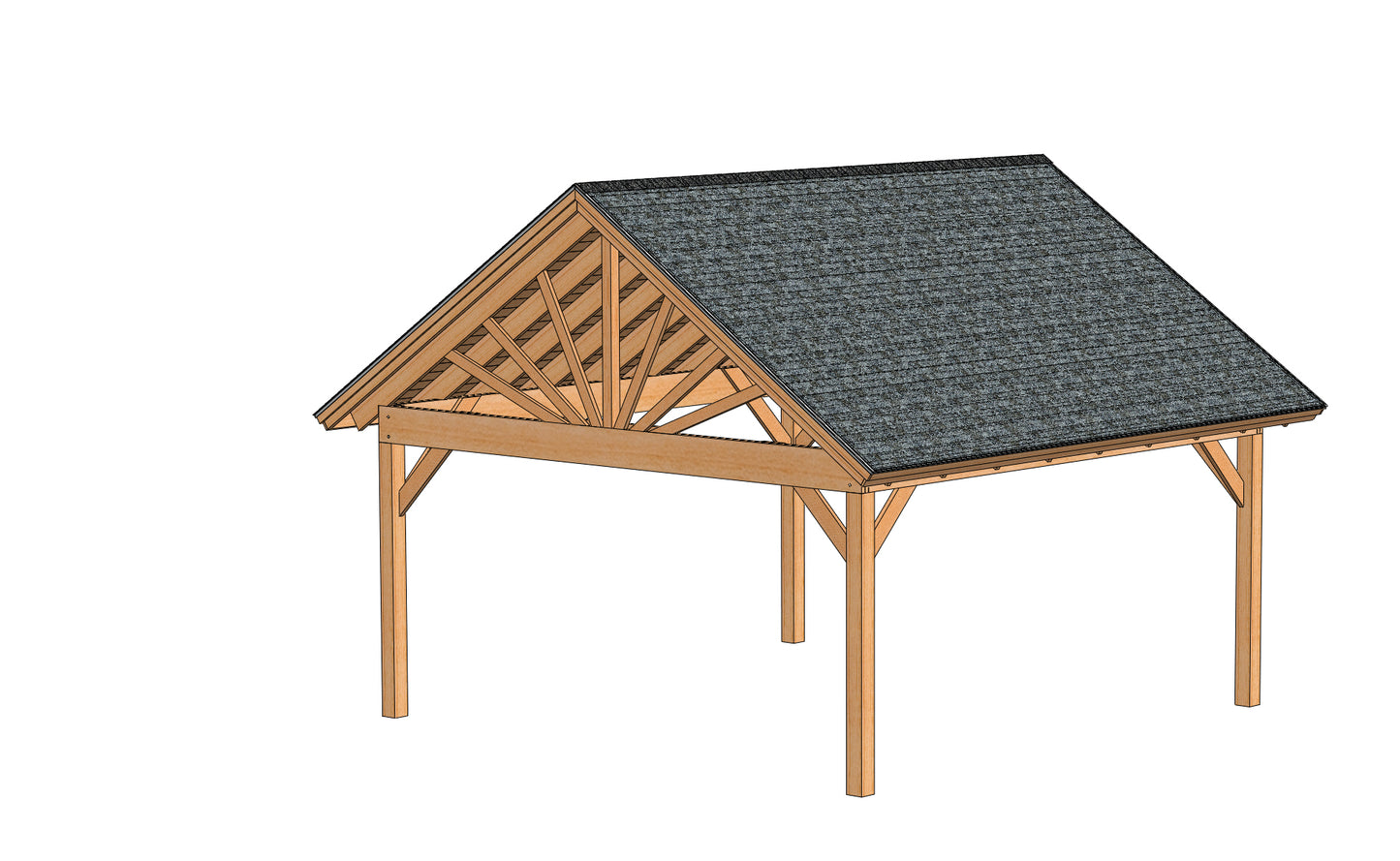 Gable Roof Pavilion Building Plans with Permit Drawings and Footing Details - 8:12 Roof Pitch - 16' x 16' Physical Plans