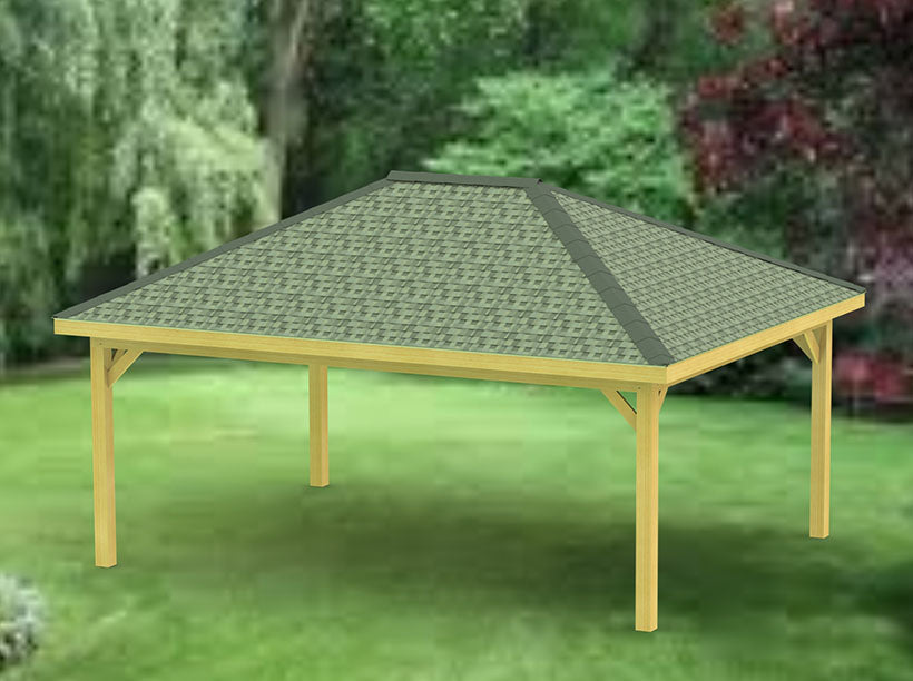 Hip Roof Pavilion Plans with Footing and Permit Drawings – 6:12 Roof Pitch Digital Download (Multiple Sizes Available)