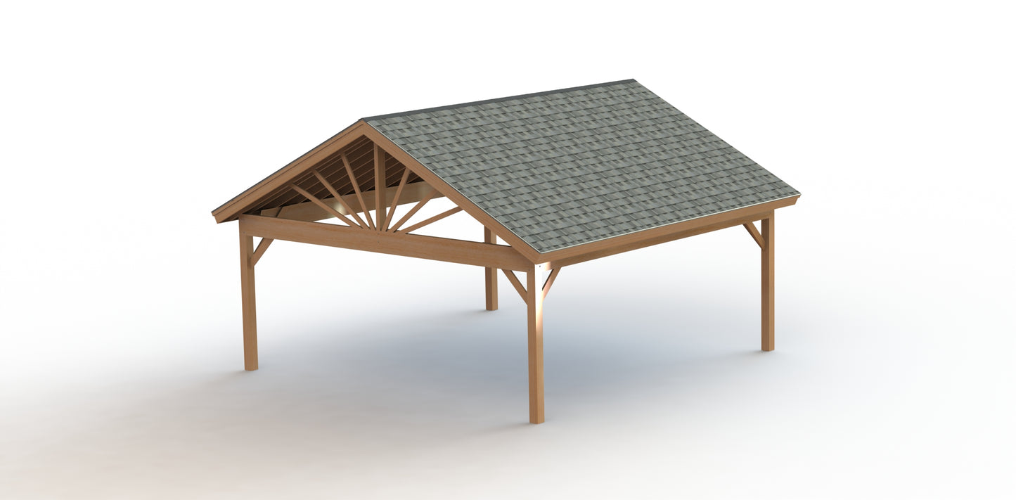 Gable Roof Pavilion Plans with Footing and Permit Drawings – 6:12 Roof Pitch Physical Plans (Multiple Sizes Available)