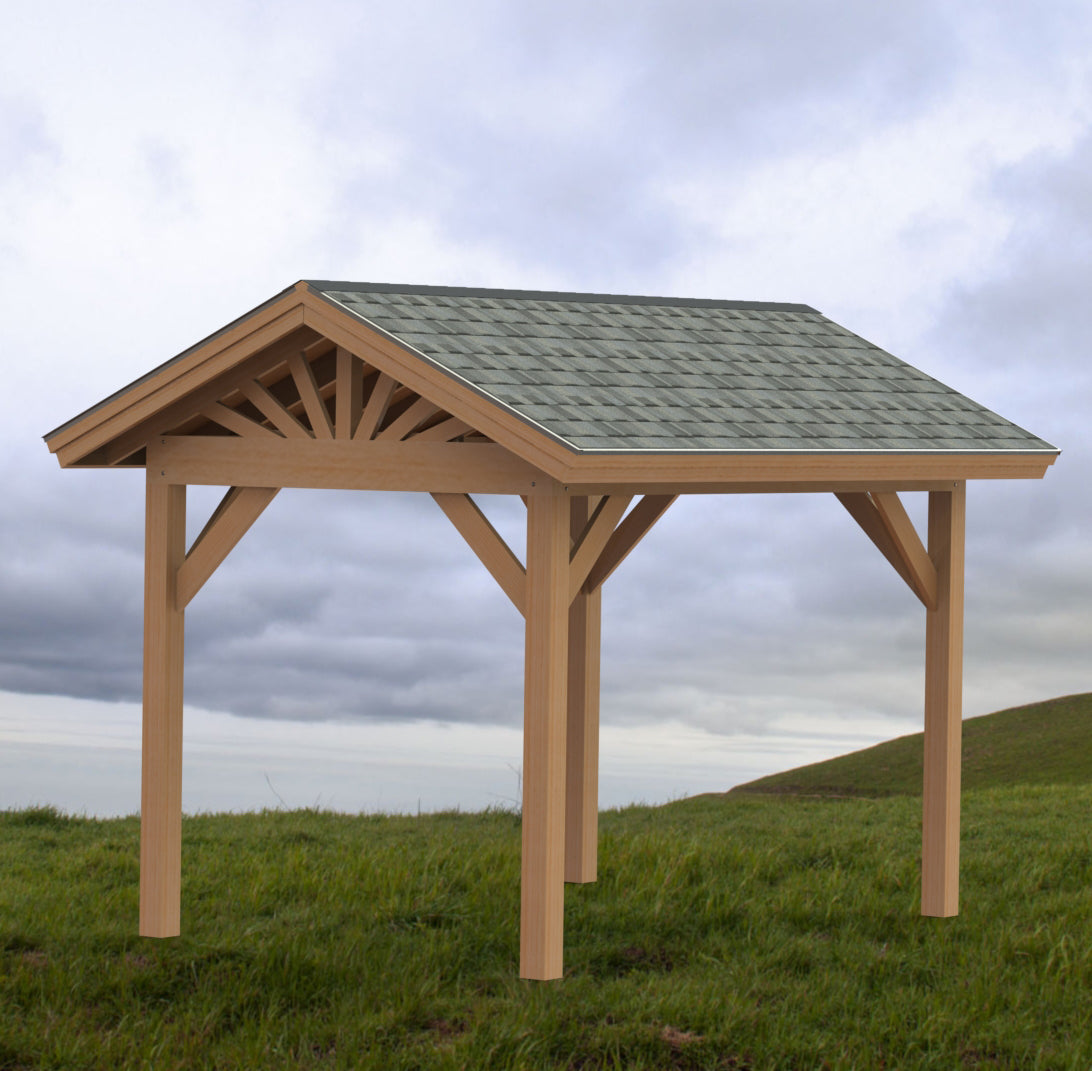 Gable Roof Pavilion Plans with Footing and Permit Drawings – 6:12 Roof Pitch Physical Plans (Multiple Sizes Available)