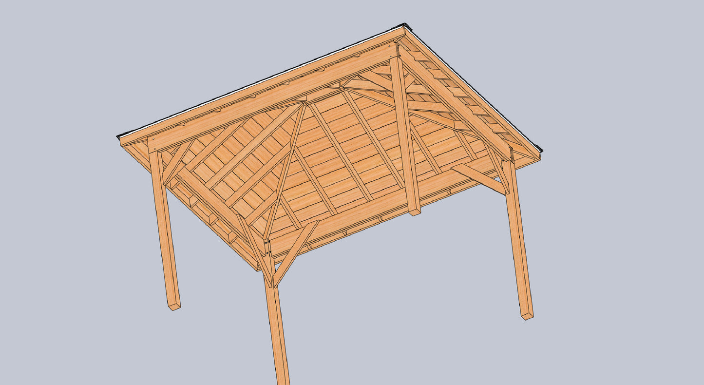 Hip Roof Pavilion Plans with Footing and Permit Drawings – 6:12 Roof Pitch Digital Download (Multiple Sizes Available)