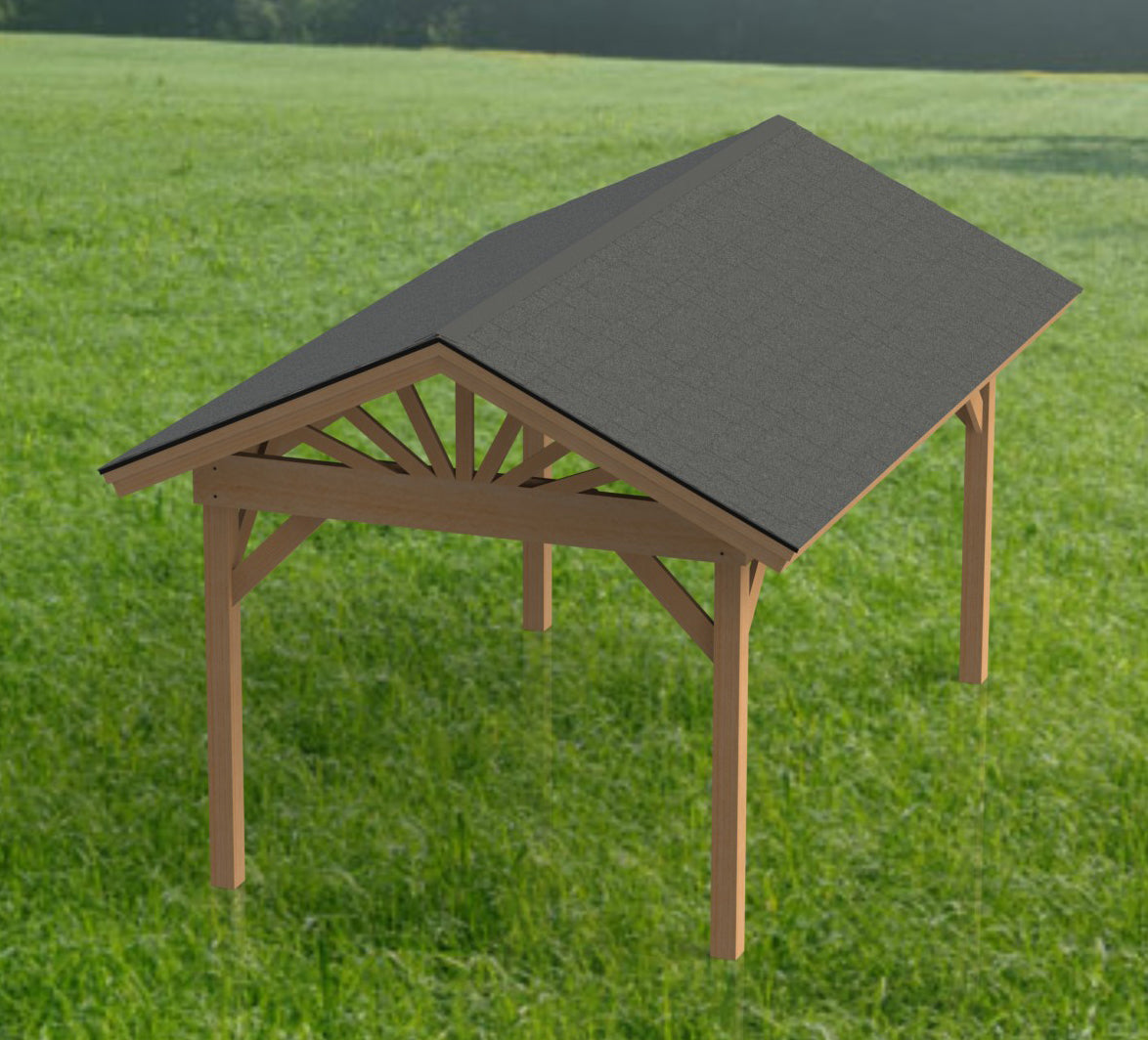 Gable Roof Pavilion Plans with Footing and Permit Drawings – 6:12 Roof Pitch Physical Plans (Multiple Sizes Available)