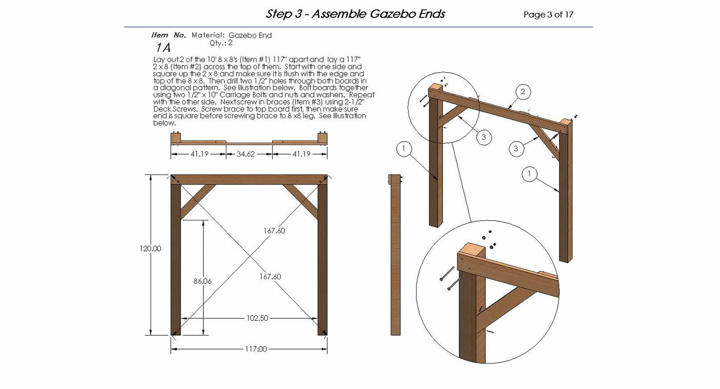 Hip Roof Gazebo Building Plans-Perfect for Hot Tubs - 18' x 20'