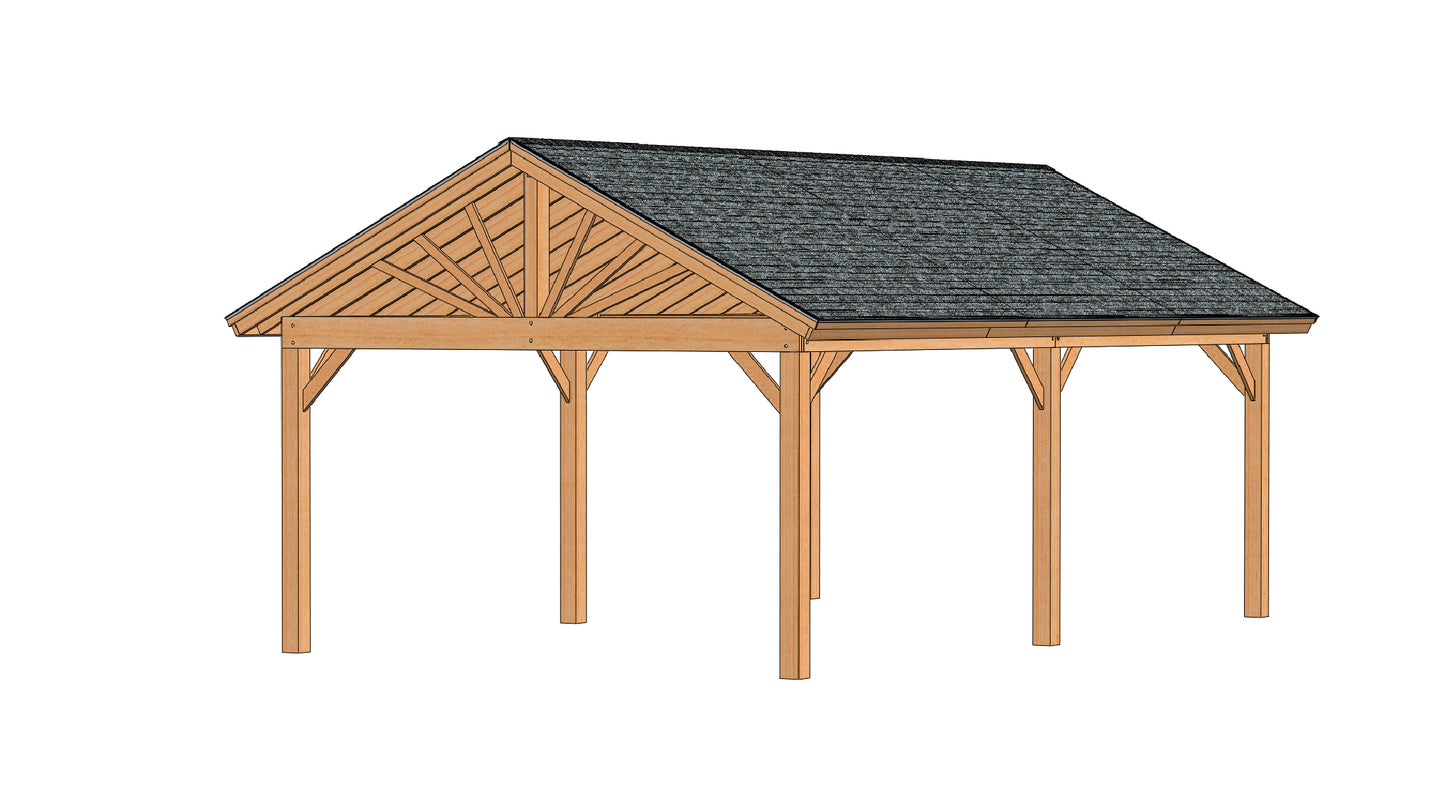 Gable Roof Pavilion Plans with Footing and Permit Drawings – 6:12 Roof Pitch Physical Plans (Multiple Sizes Available)