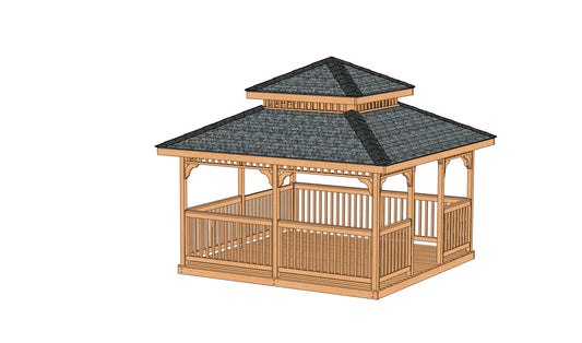 Garden Gazebo 020 Physical Building Plans - Double Hip Roof - Multiple Sizes Available