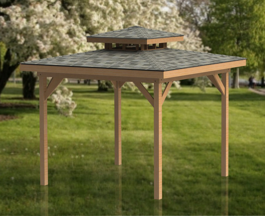 Double Hip Roof Gazebo Plans-Perfect for Hot Tubs - 12' x 12'