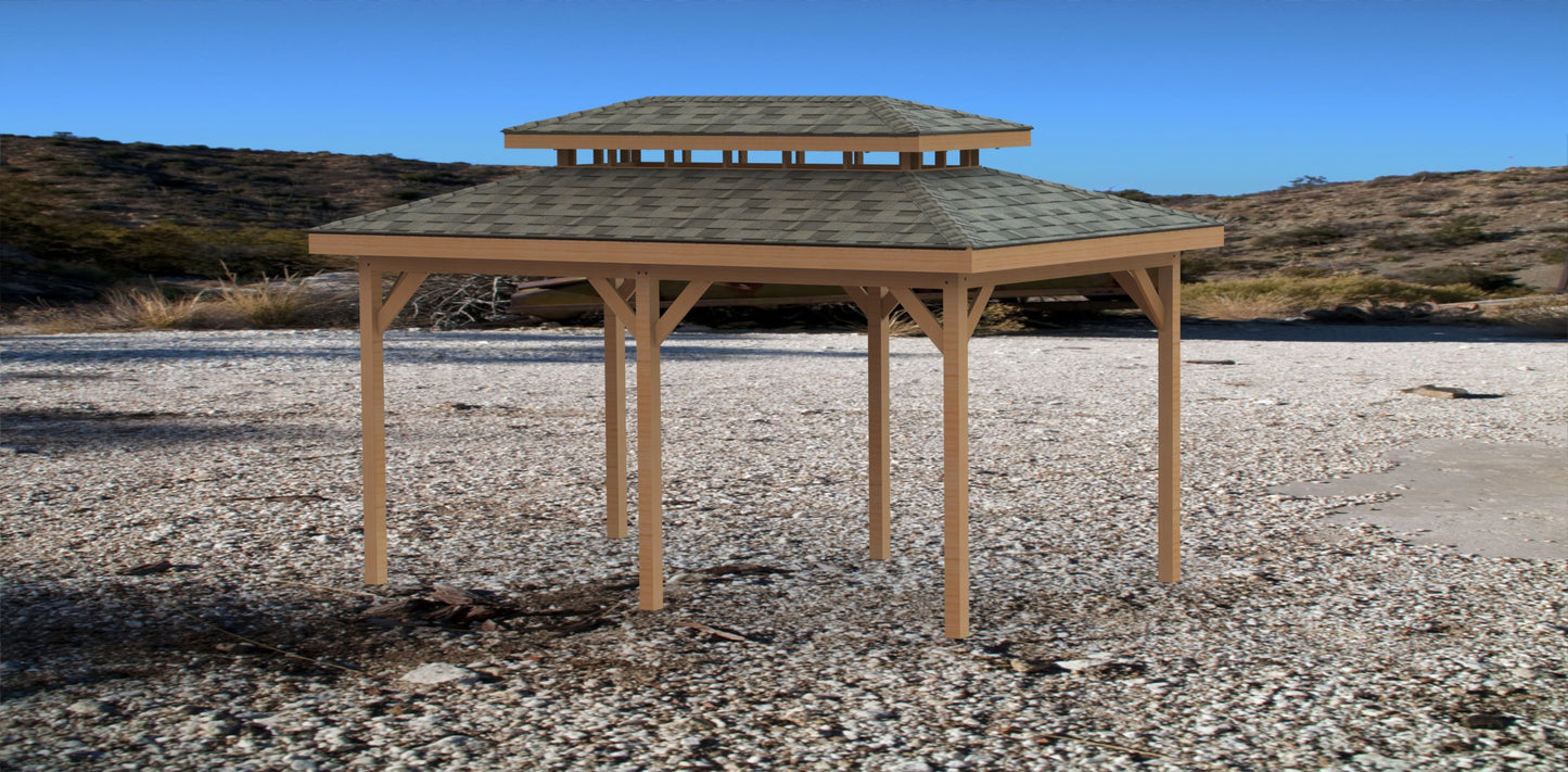 Double Hip Roof Gazebo Building Plans-Perfect for Hot Tubs - 12' x 20'