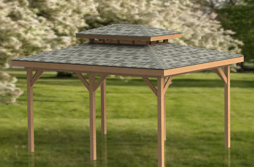 Double Hip Roof Gazebo Plans-Perfect for Hot Tubs - 14' x 18'