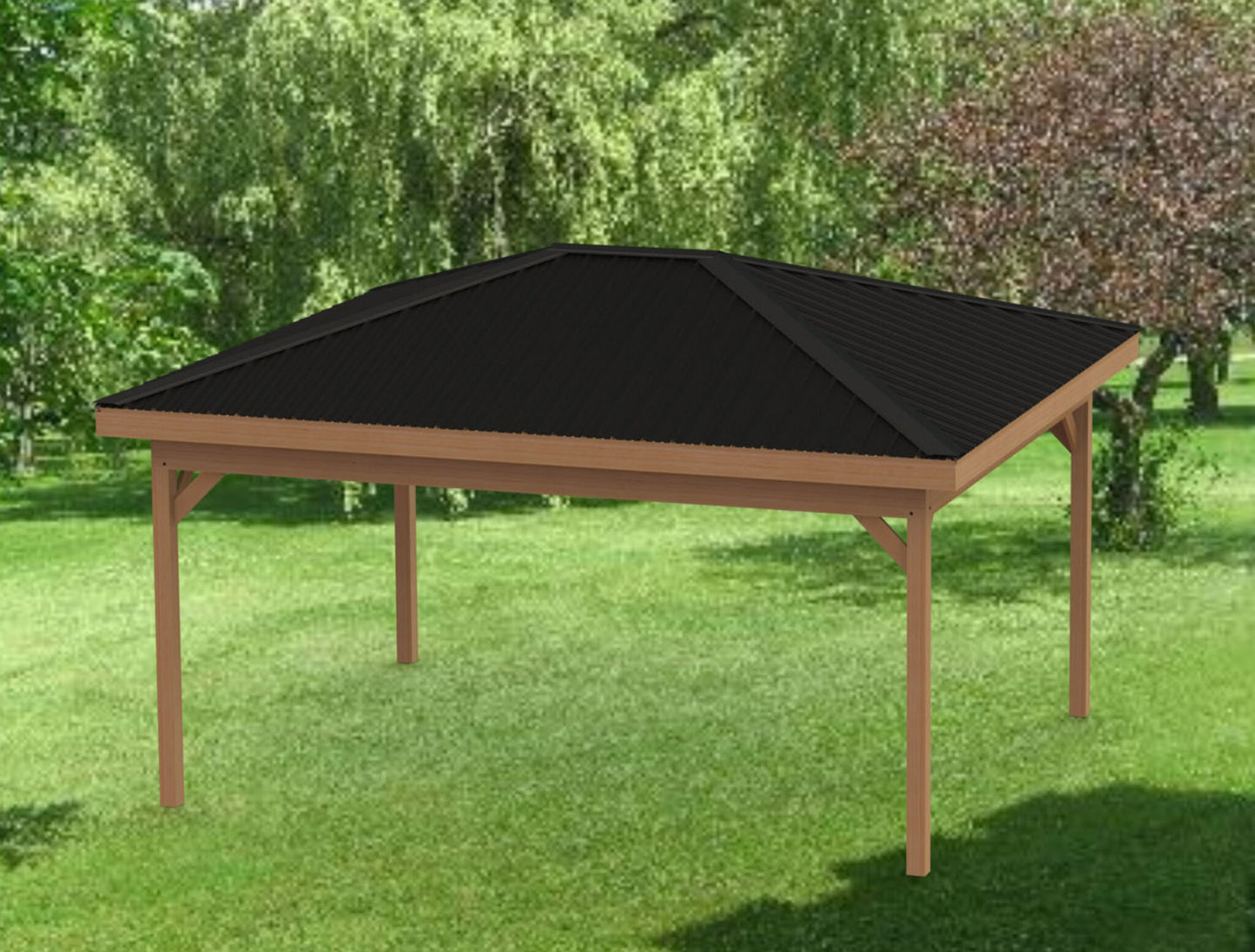 Hip Roof Gazebo Building Plans-Perfect for Hot Tubs - 16' x 20' with 4:12 Pitch Metal Roof