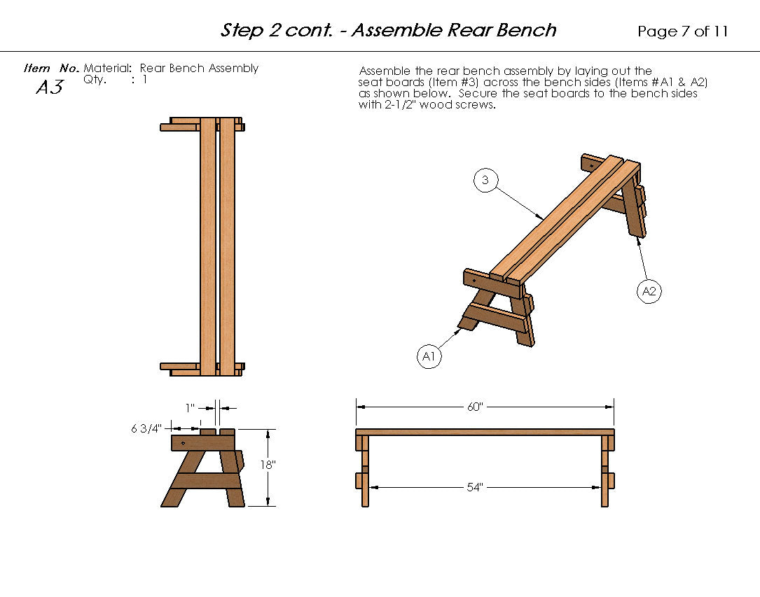 Folding Bench and Picnic Table Combination Digital Building Plans - 6ft