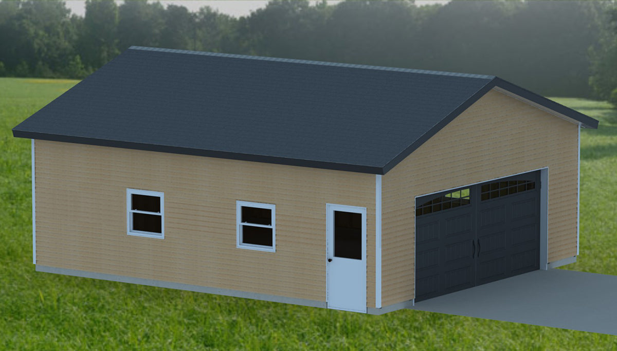 Double Garage 001 Building Plans - 24 x 20 - 8 ft Side Walls