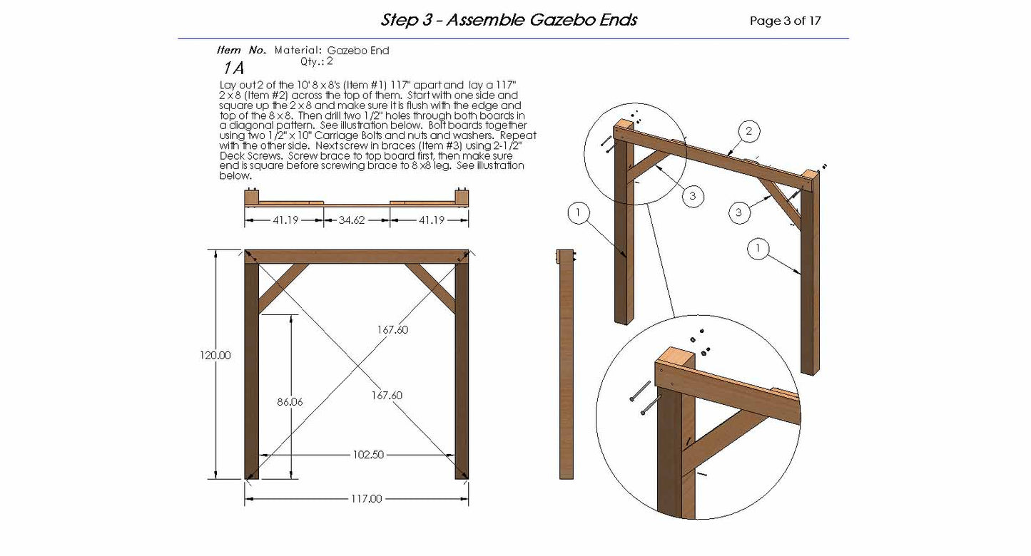 Gazebo Building Plans | Gable Metal Roof - Perfect for Hot Tubs 10x10