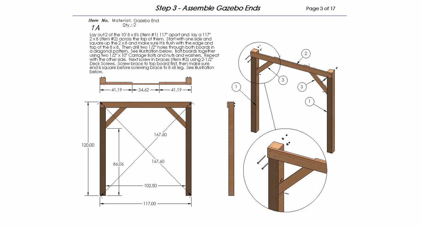 6' x 8' Double Hip Roof Grill Shelter with Metal Roof Building Plans