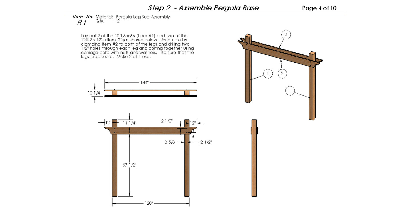 Yard & Garden Pergola with Swing Building Plans/Instructions