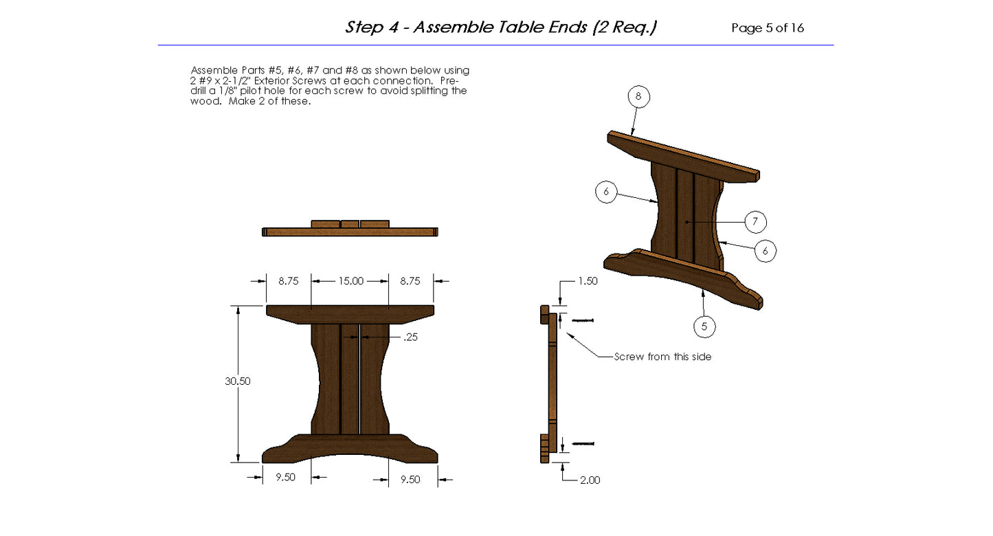 Adirondack Chair with Table and Footstool Digital Building Plans