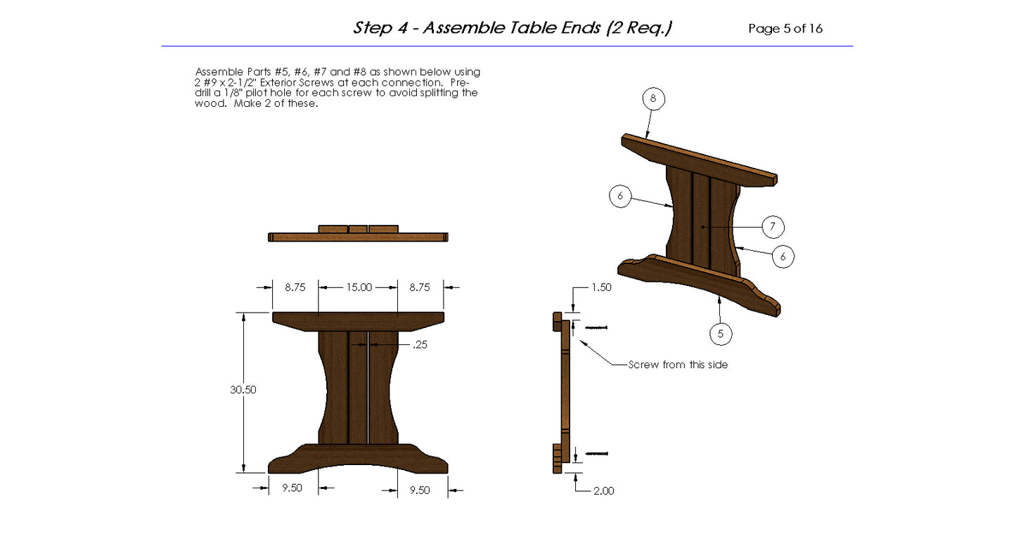 Picnic Table Building Plans - 8ft Trestle Style
