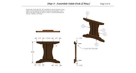 8ft Trestle Style Picnic 003 Table Physical Building Plans