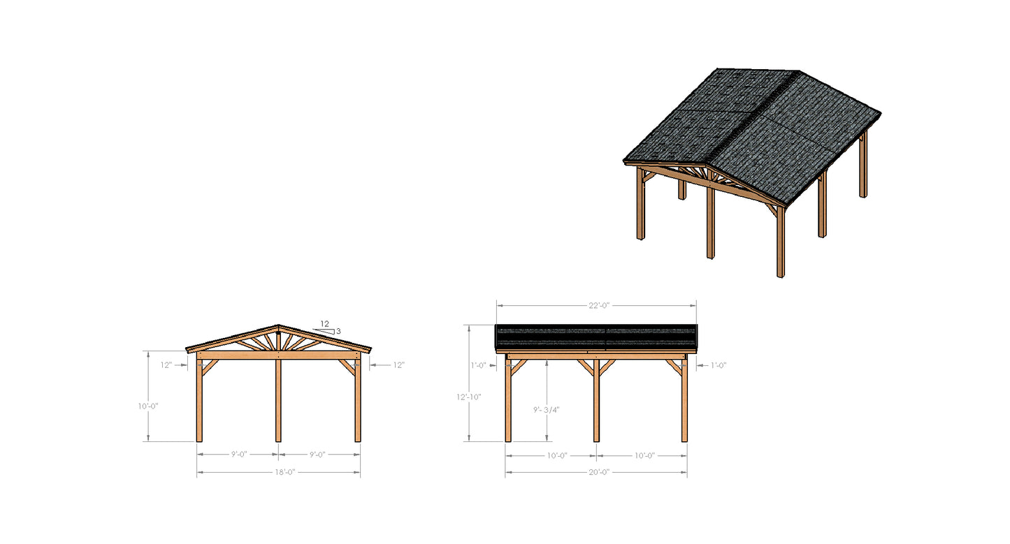 St.Clair Gazebo - 18' x 20' Gable Roof - 3-12 Pitch